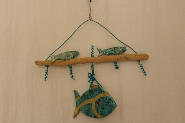 Suspension marine poissons kintsugi turquoise